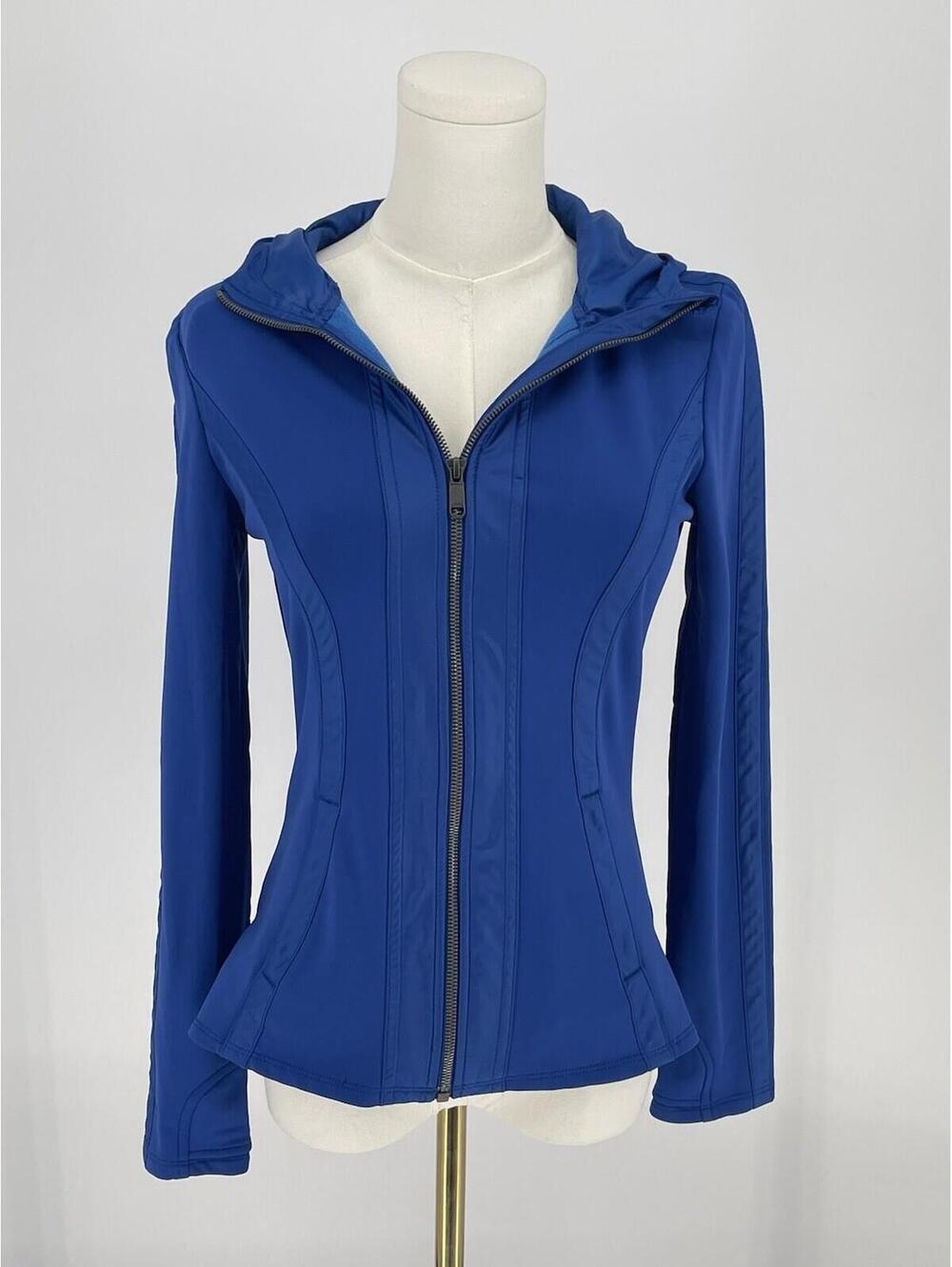 Athleta Blue Hooded Full Zip Jacket XS Fitted Athletic Running Yoga